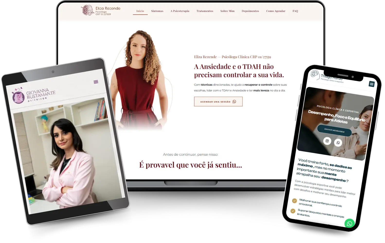 Sites criados pela Yukie Design no notebook, tablet e celular